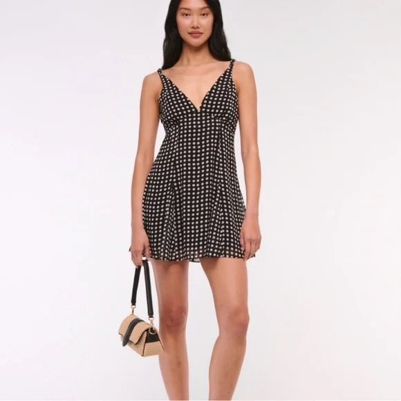 Abercrombie & Fitch Black Mini Dress with White Polka Dots - Picture 1 of 7